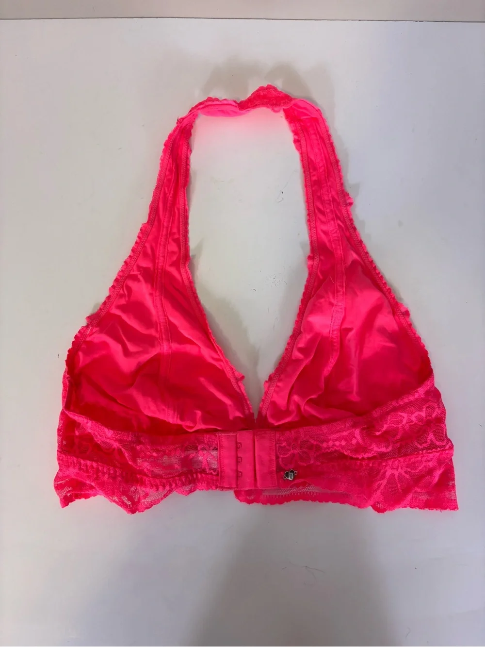 PINK Victoria's Secret Neon Pink Lace Halter Bralette - Bright Pink Medium